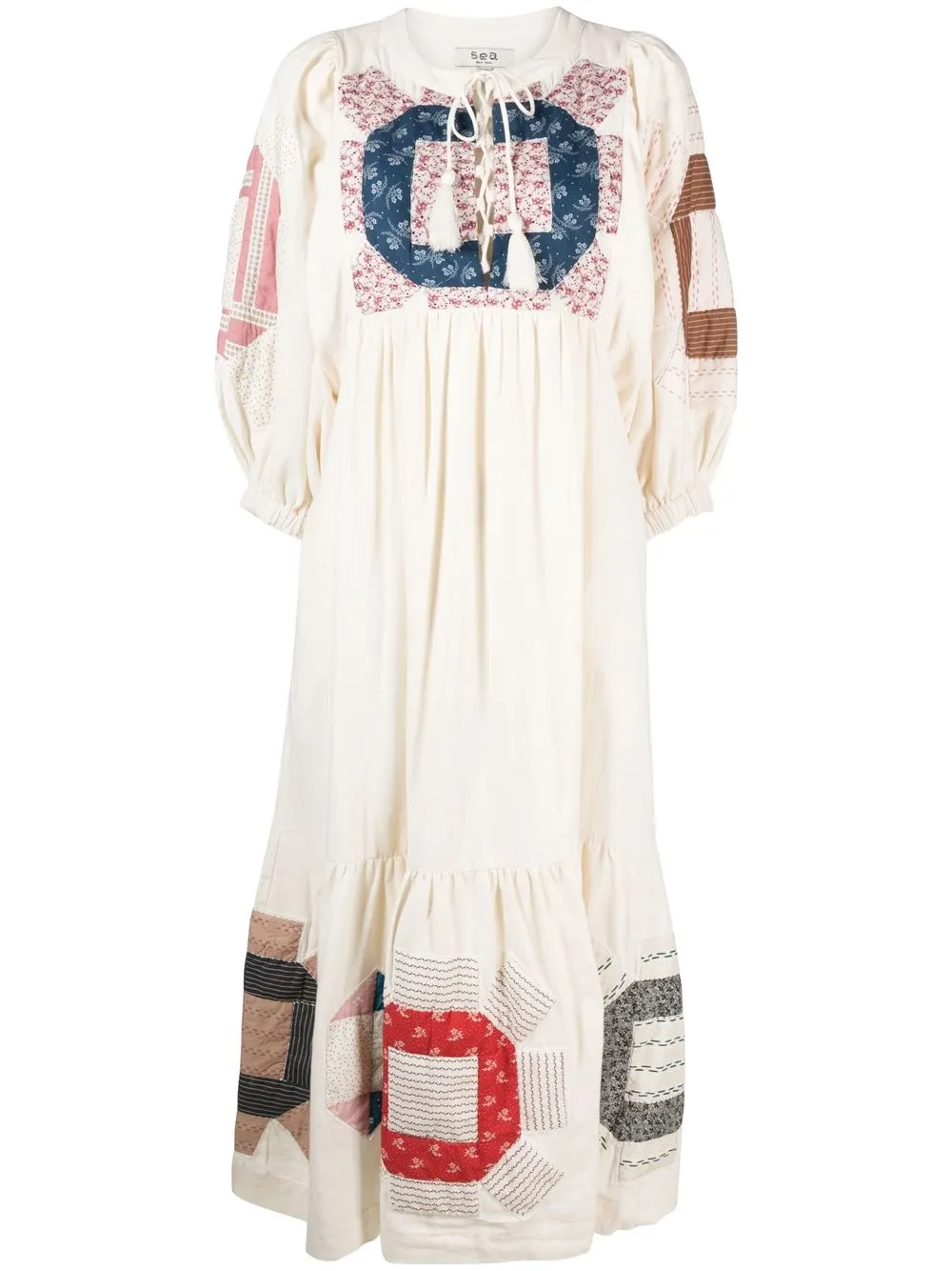 

Sea vestido largo con efecto patchwork - Blanco