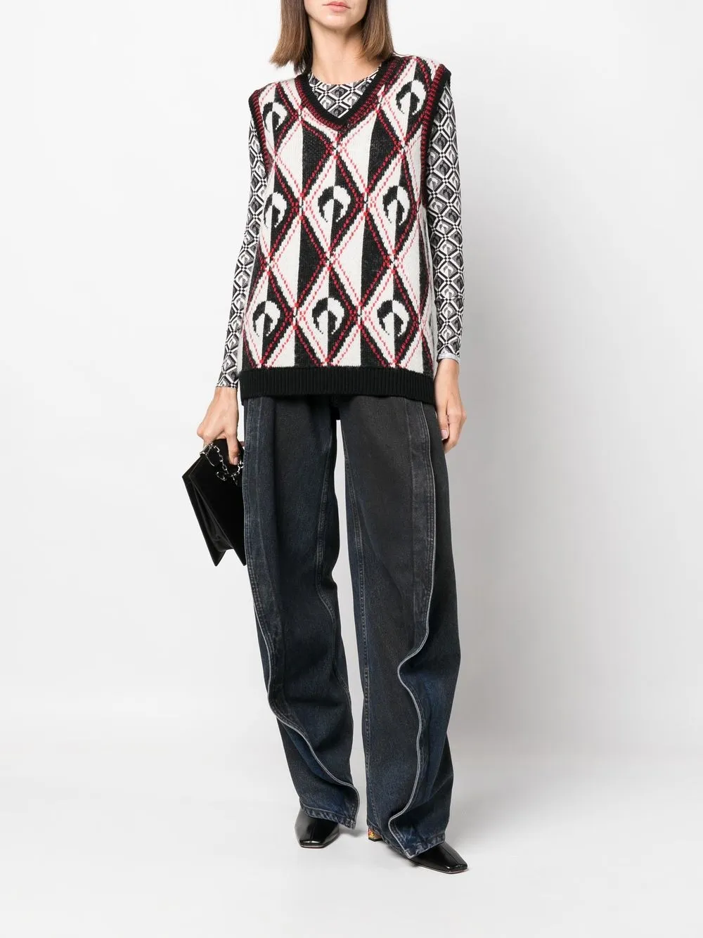 Image 2 of Marine Serre intarsia-knit logo knitted vest