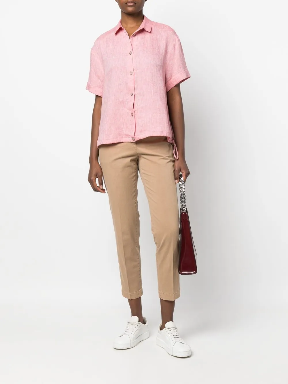 

Peserico short-sleeve drawstring linen shirt - Red