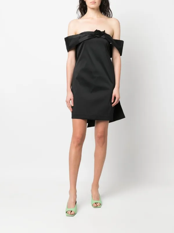 Bernadette Floral Appliqu Off-shoulder Dress - Black