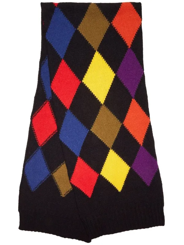 La DoubleJ Argyle-check Knitted Scarf in Black