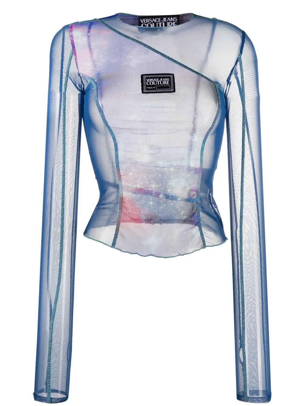 

Versace Jeans Couture logo sheer-panel top - Blue