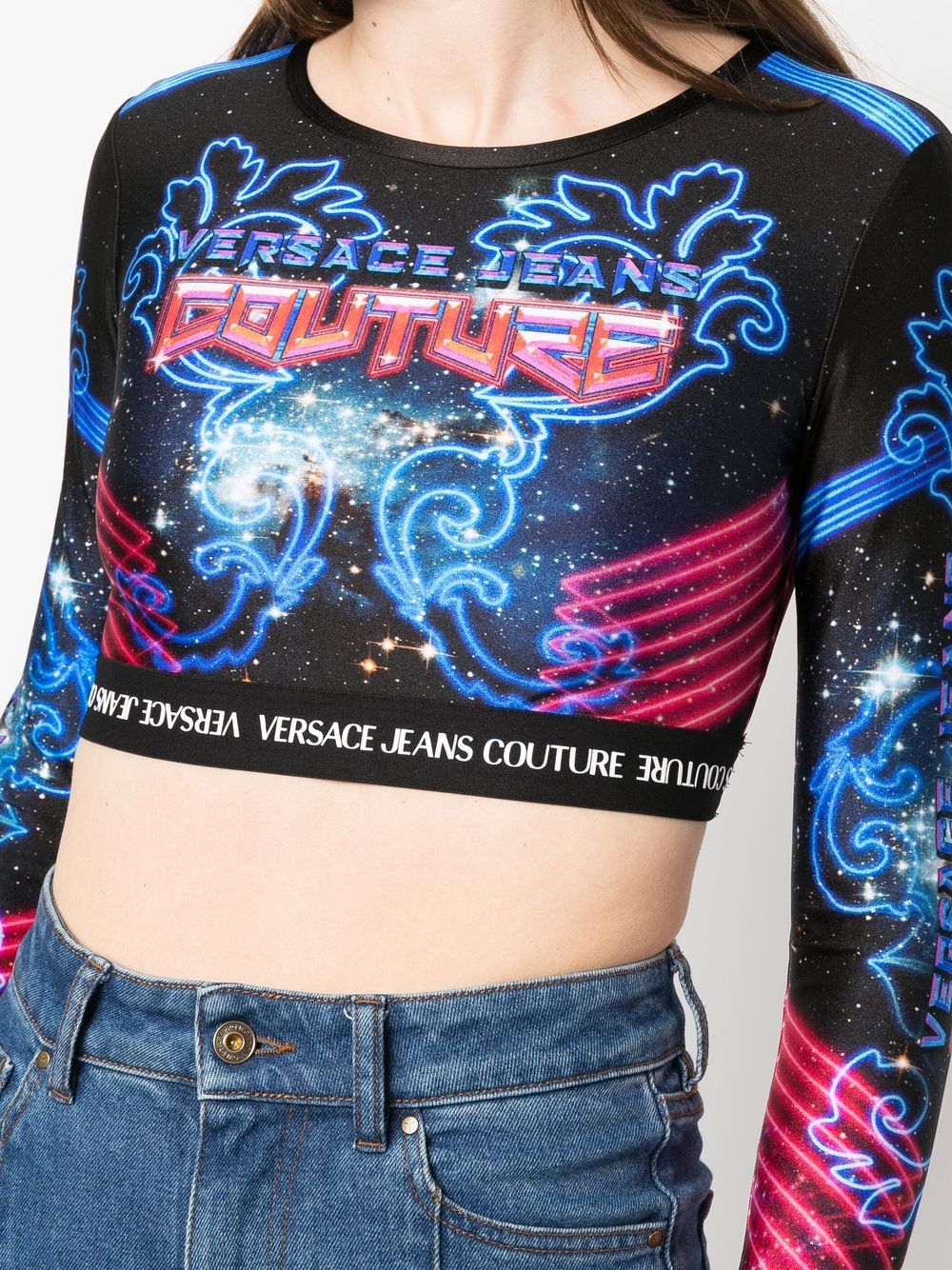 Shop Versace Jeans Couture Logo-print Cropped Top In Blue