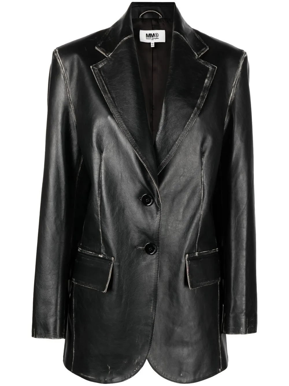 

MM6 Maison Margiela distressed-finish leather blazer - Black