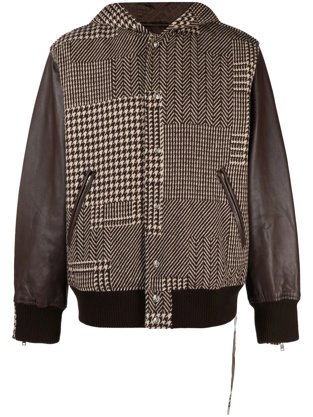 Mastermind Japan Skull-patch Plaid Varsity Jacket In Neutrals