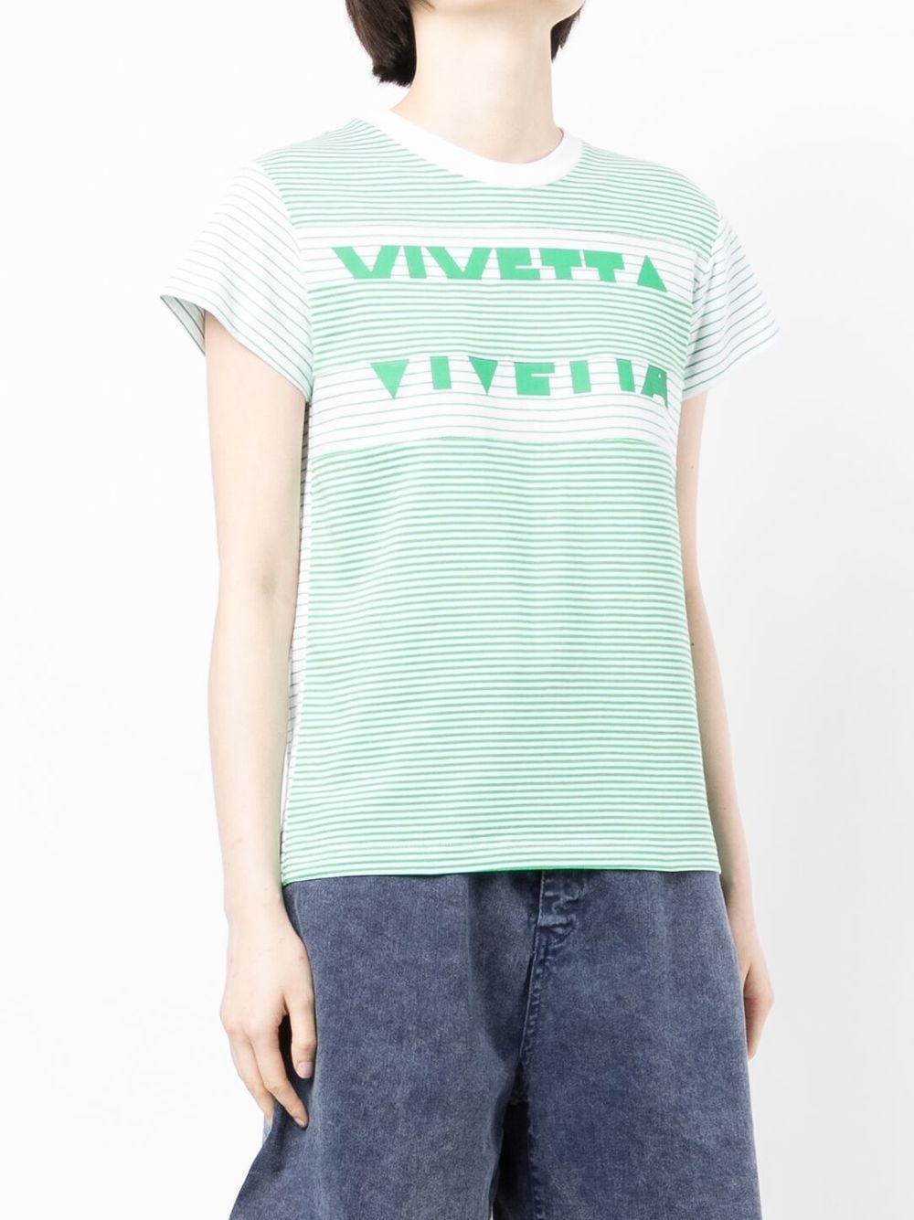 Shop Vivetta Striped Logo-print T-shirt In Green