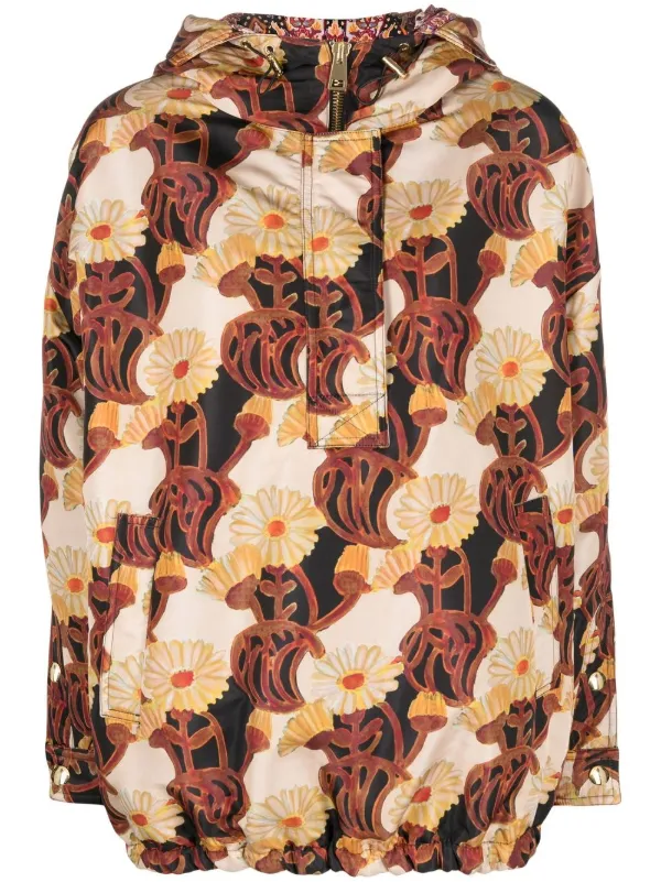 La DoubleJ Floral Print Hooded Jacket in Neutrals