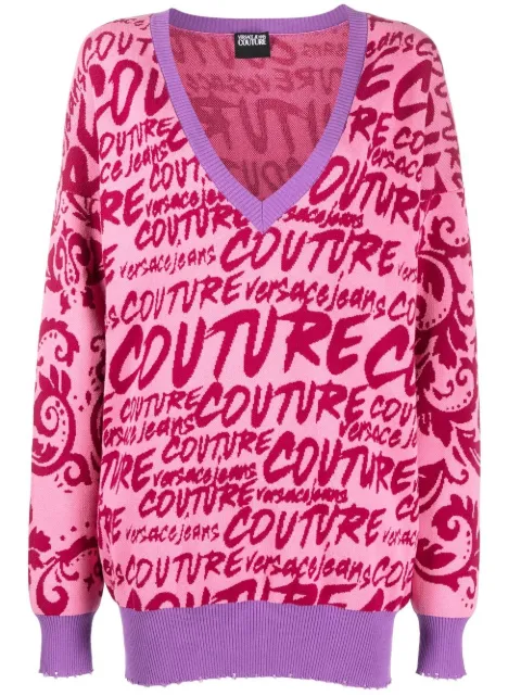 Versace Jeans Couture — logo-intarsia V-neck jumper