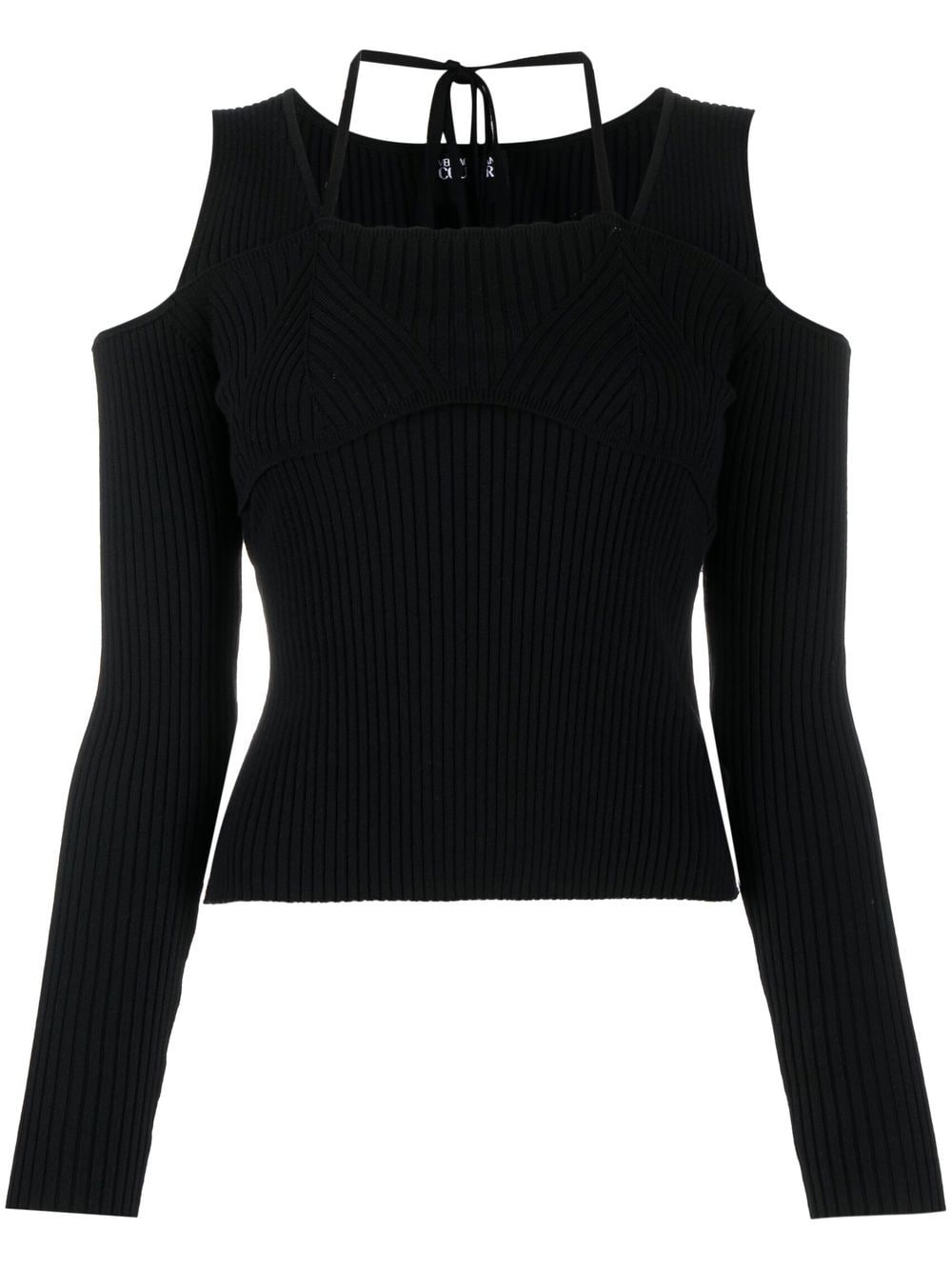 Versace Jeans Couture open-shoulder ribbed jumper – Black