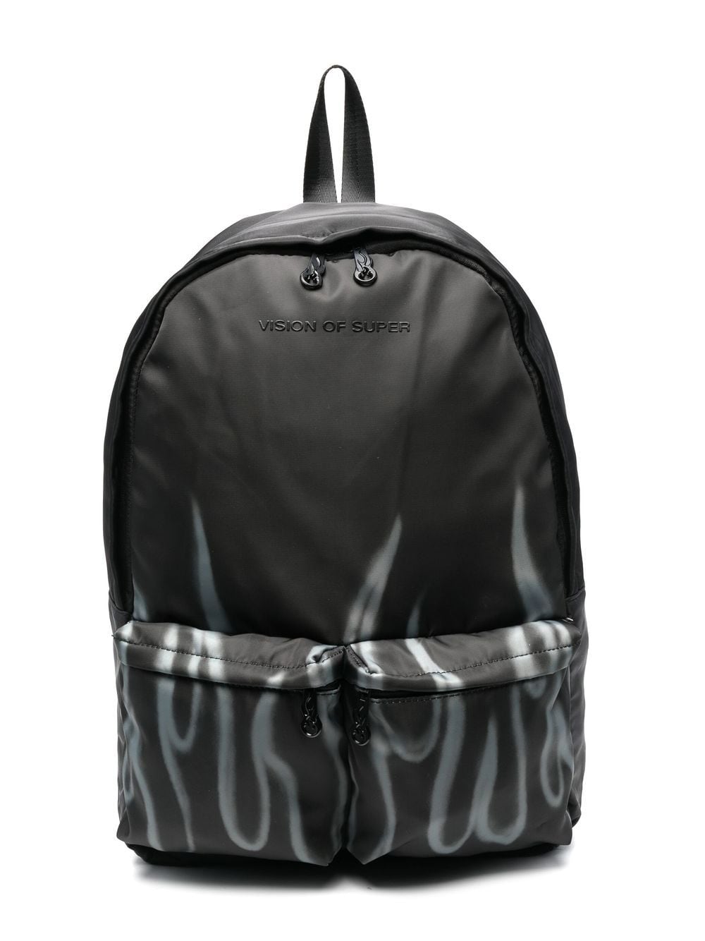 Vision Of Super Kids' Logo-embossed Flame-print Backpack In Black