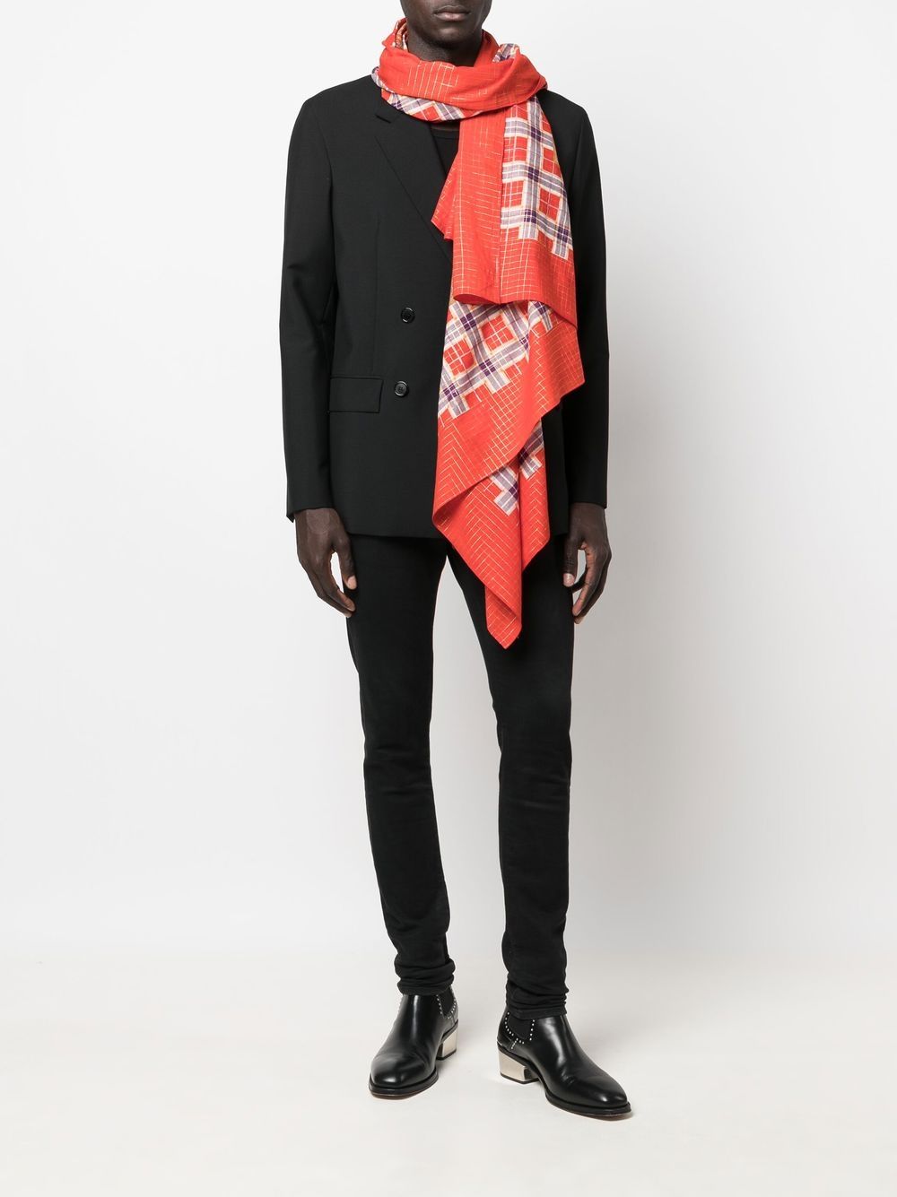 Pre-owned Saint Laurent 1970s Check Paisley-print Scarf In Orange
