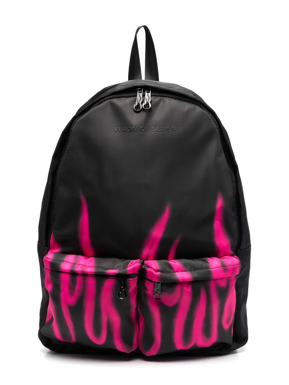 Vision Of Super Kids' Flame-print Logo-embossed Backpack In Black