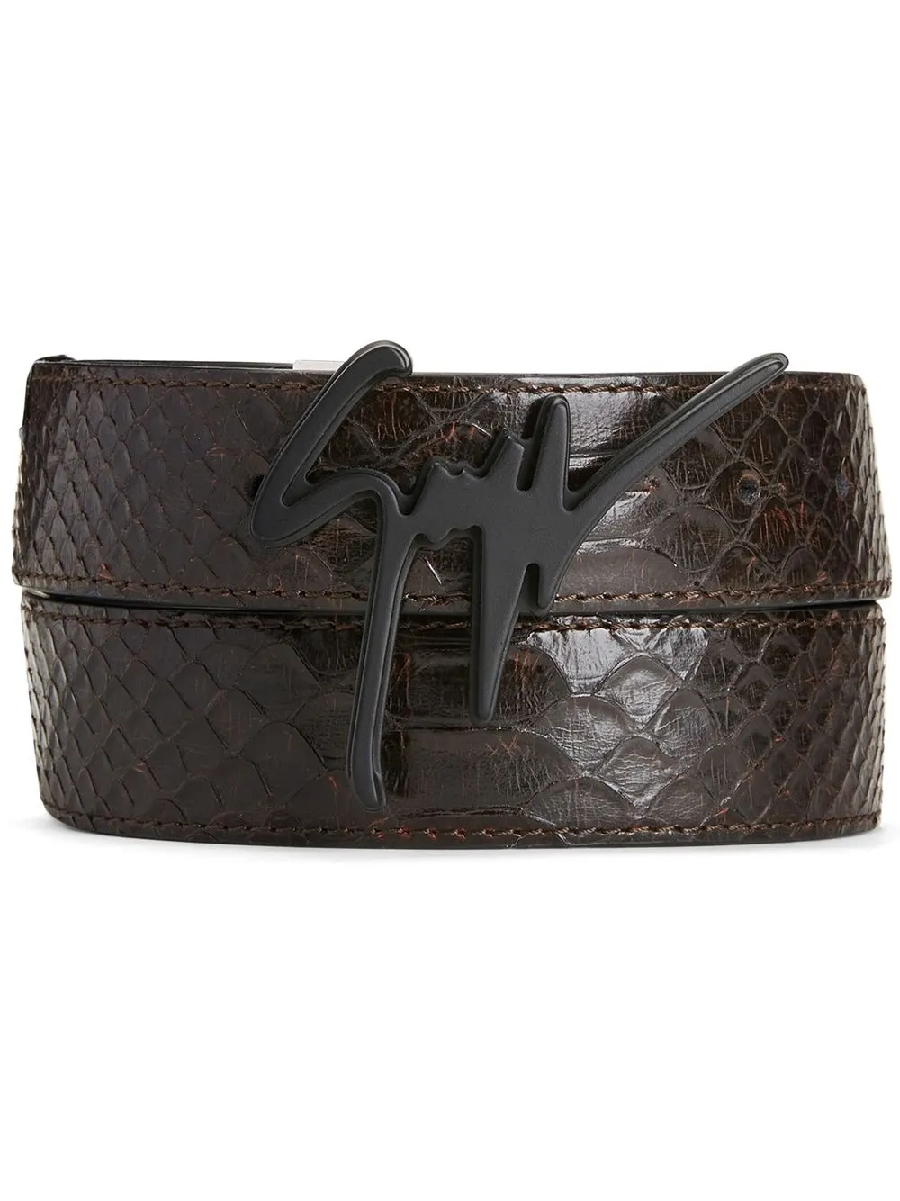 

Giuseppe Zanotti Signature buckle snakeskin-effect belt - Brown