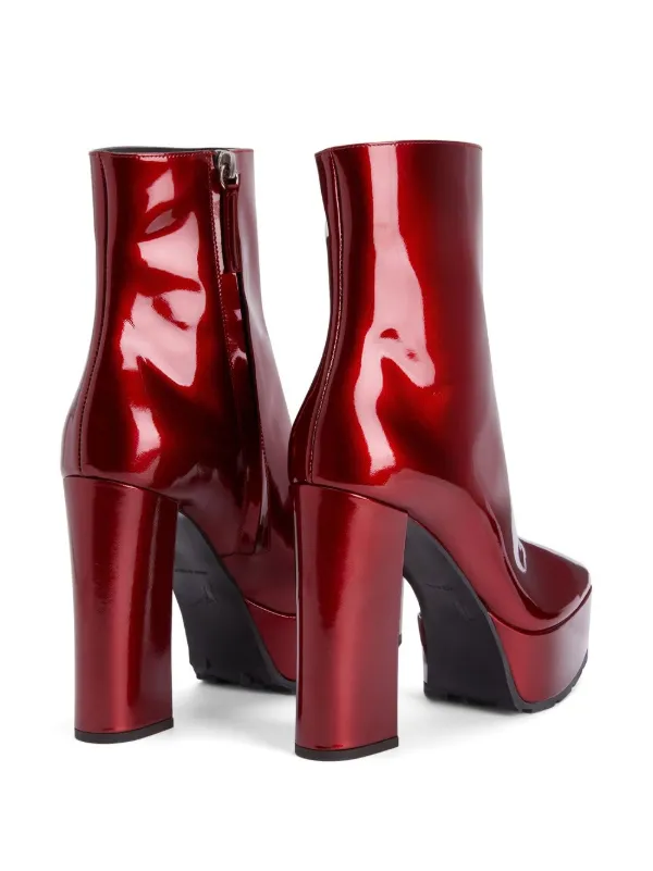 Giuseppe Zanotti Blood Red Patent Leather Stiletto Heeled Ankle popular Boot