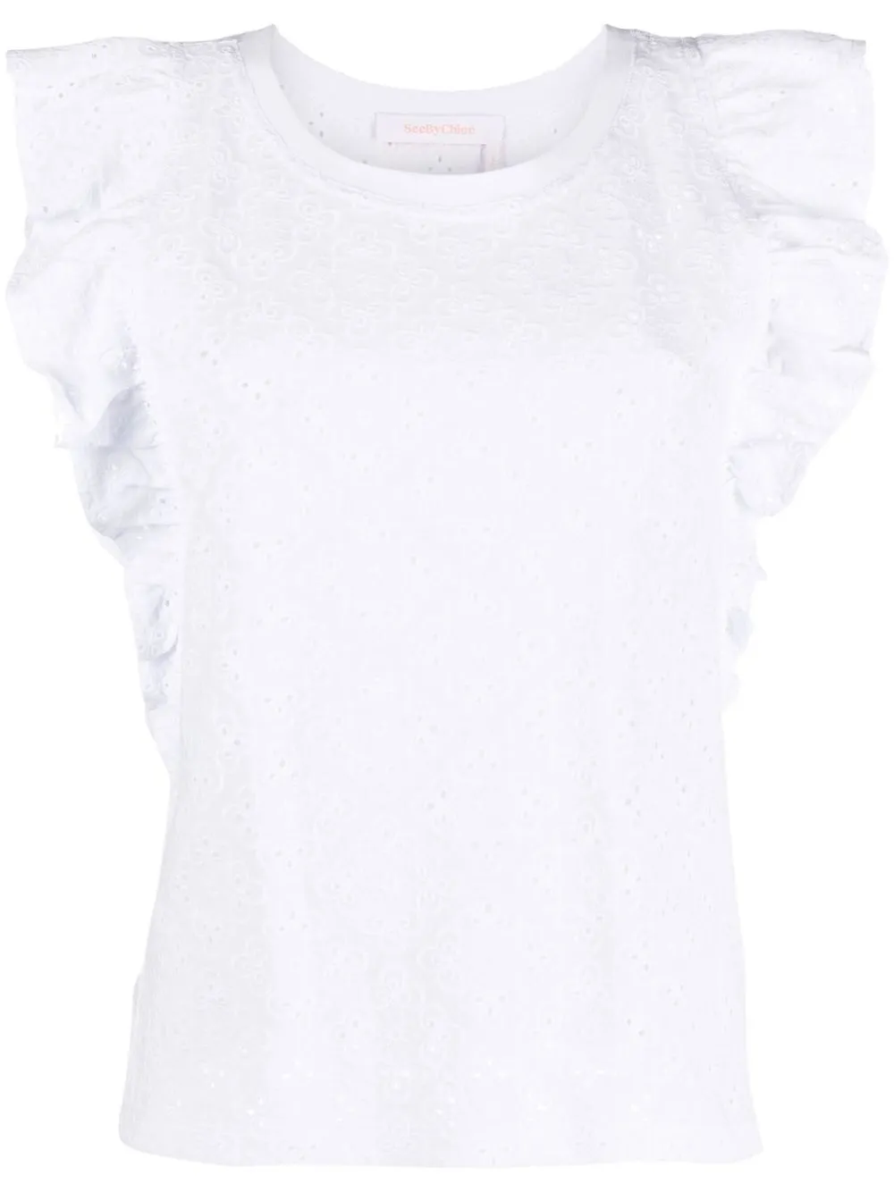 

See by Chloé blusa sin mangas con bordado inglés - Blanco