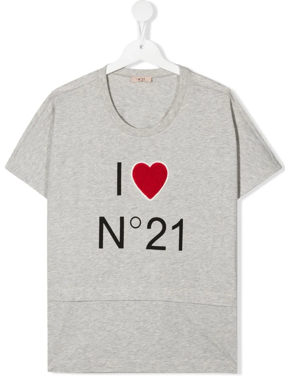 

Nº21 Kids TEEN heart-patch slogan-print T-shirt - Grey