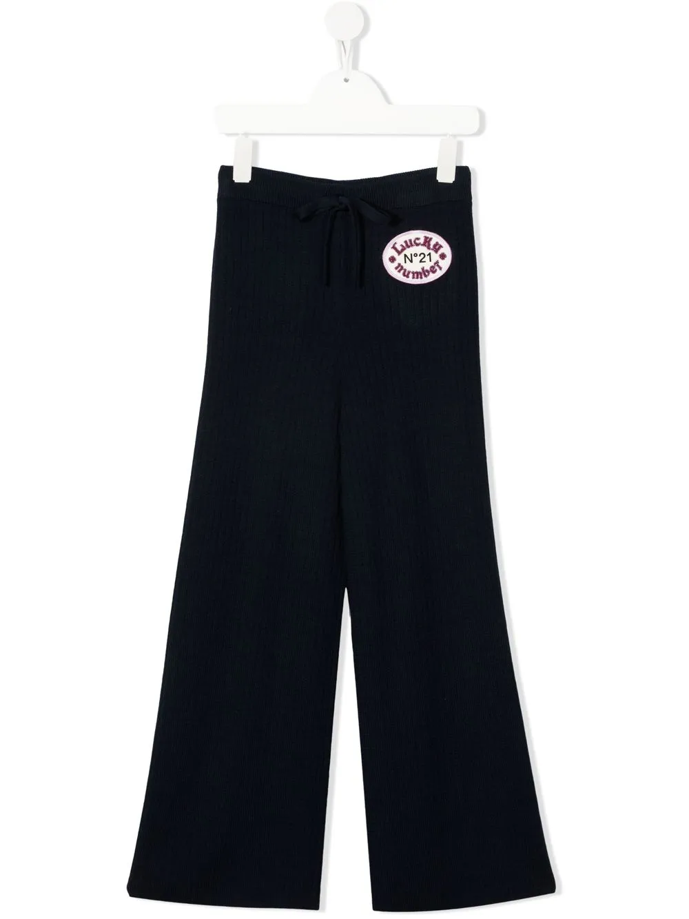 

Nº21 Kids embroidered logo-patch knitted trousers - Black