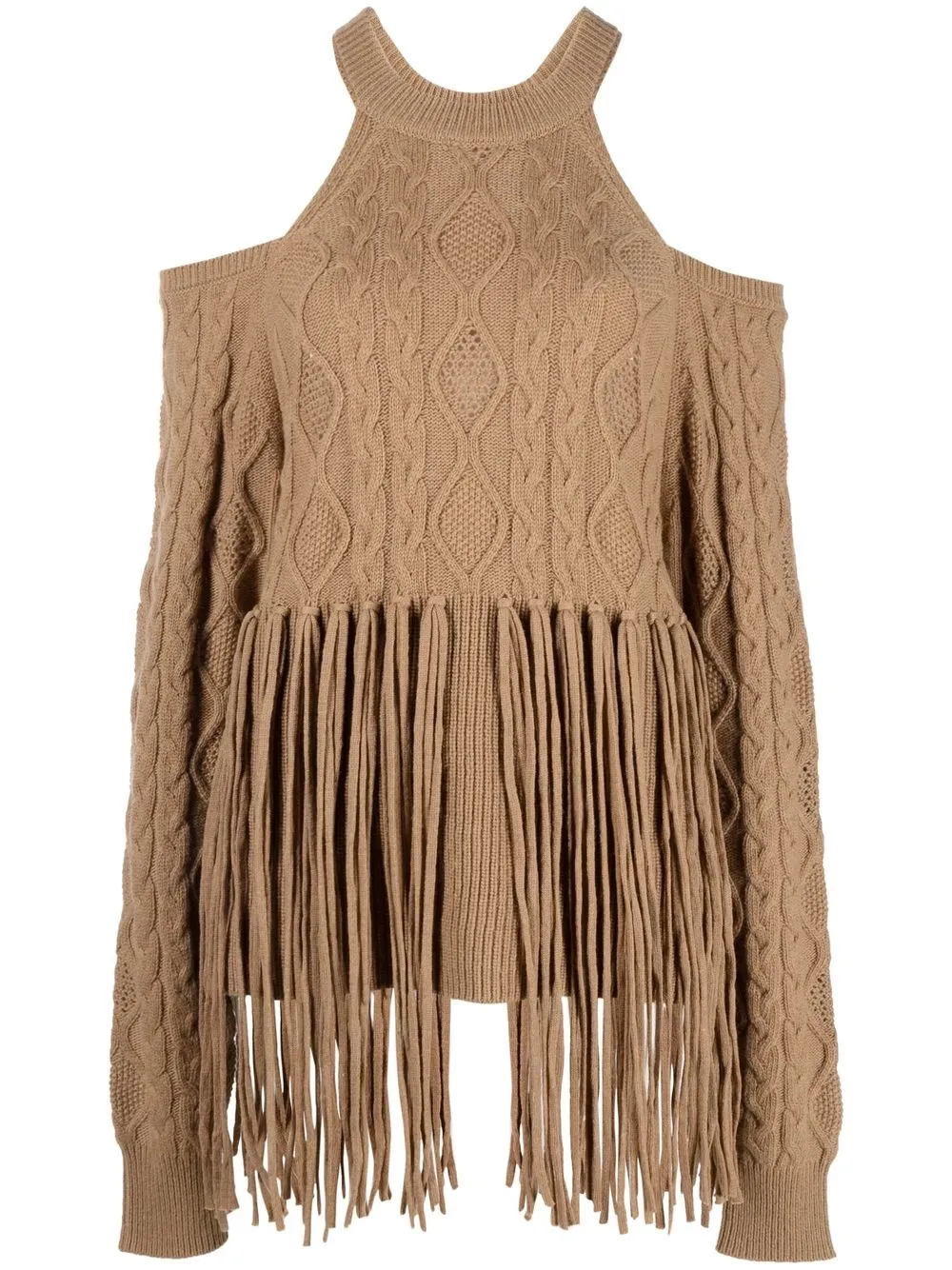 

PINKO cut-out fringed knit top - Neutrals