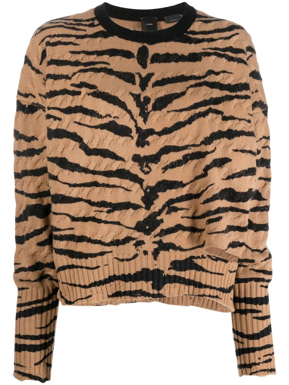 

PINKO tiger-print ribbed-trim jumper - Neutrals