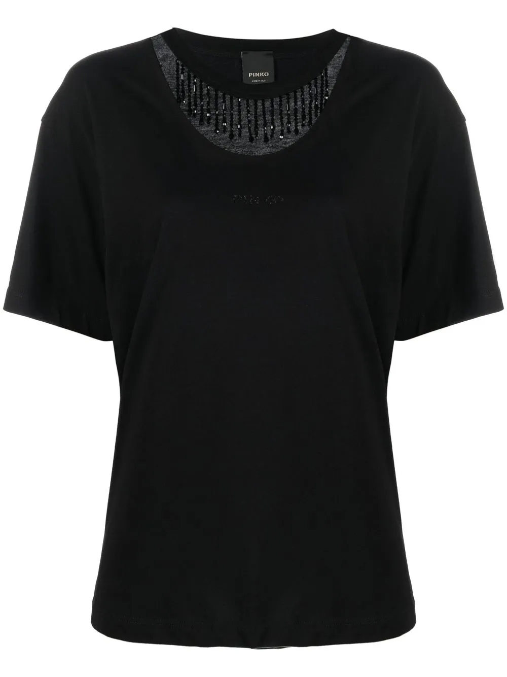 

PINKO beaded fringed neck T-shirt - Black