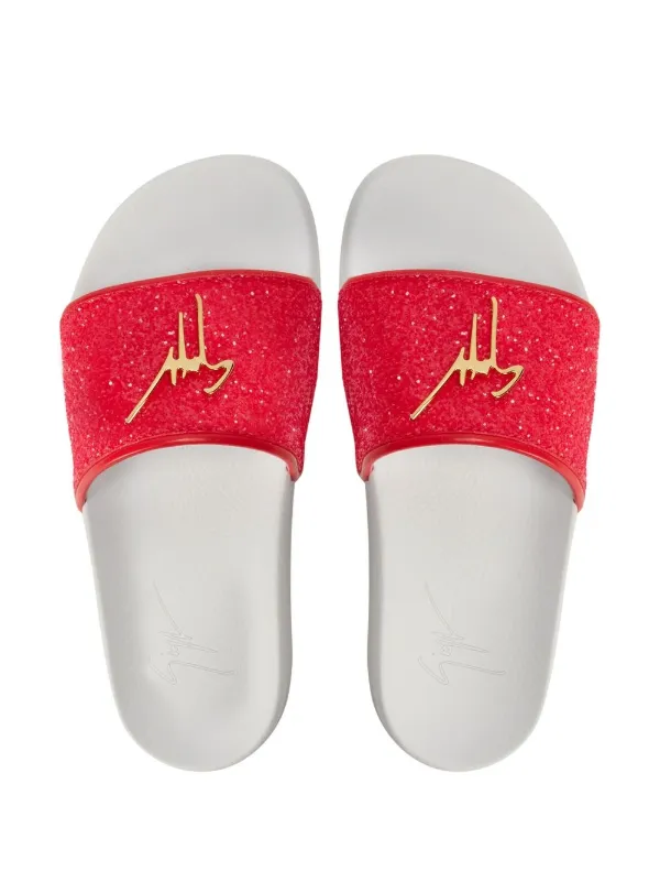 Giuseppe Zanotti Glitter Logo Slipppers Giuseppe Zanotti Brett Glitter Slides | Green | FARFETCH main image 3