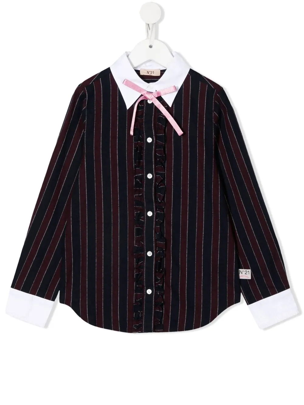 

Nº21 Kids TEEN striped bow-detail shirt - Blue