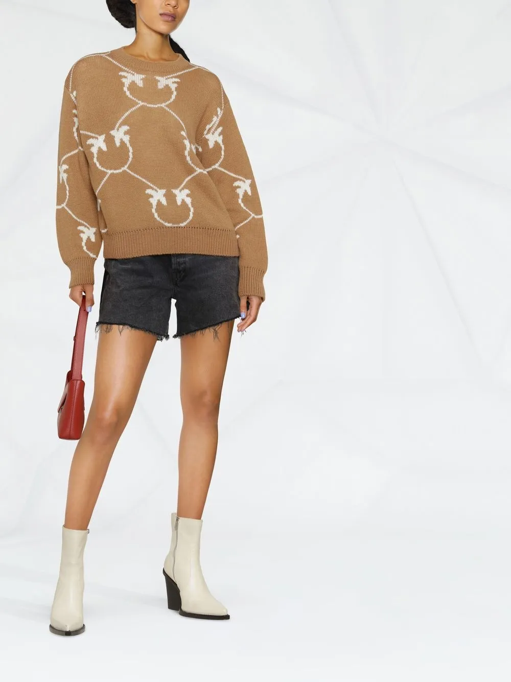 PINKO Trui met vogelprint - Bruin