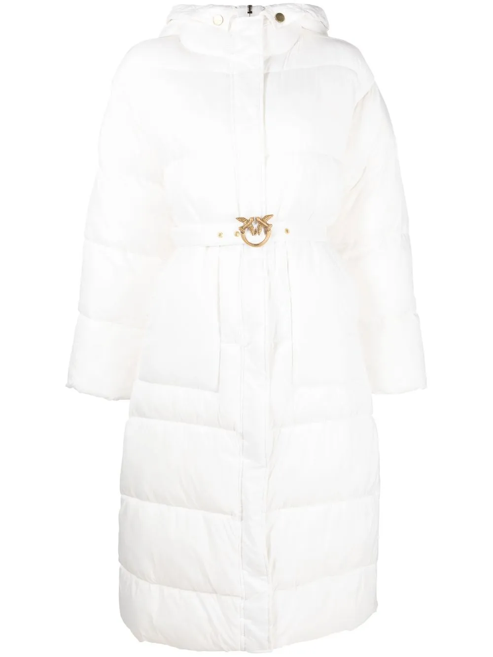 

PINKO logo-buckle belted padded coat - White