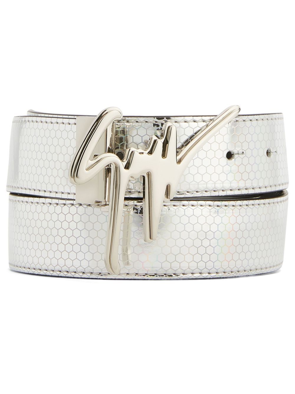 Signature buckle geometric-print belt