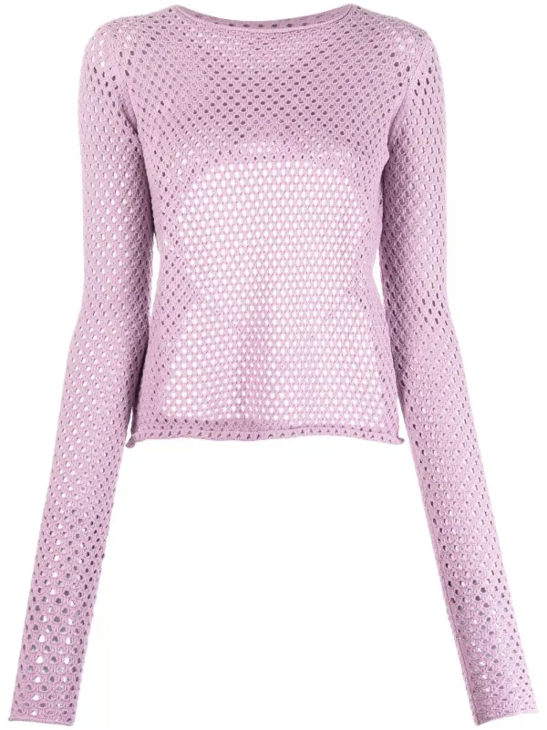 Aeron Avenue Open-Knit Cropped Jumper - Purple