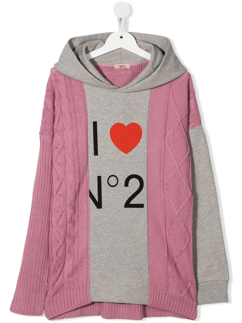 

Nº21 Kids TEEN panelled cable-knit hoodie - Pink