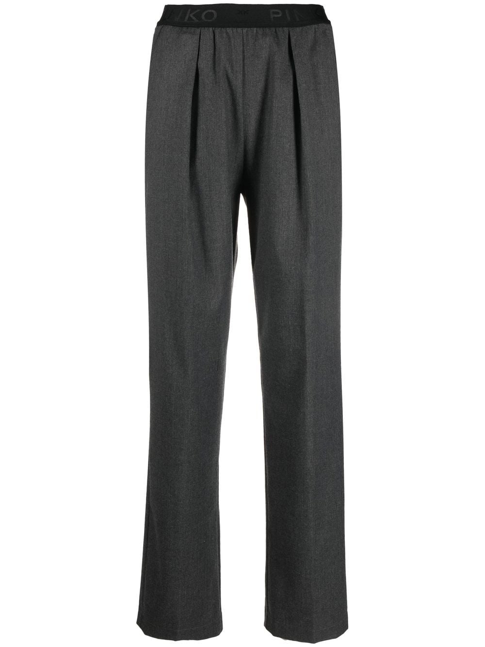 Pinko Logo-waistband Straight-leg Trousers In Grau