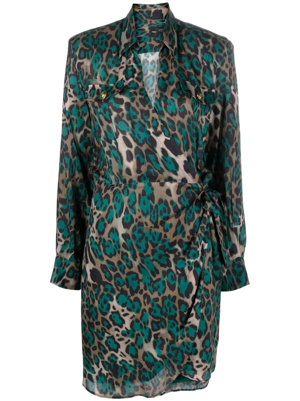 

PINKO vestido camisero fruncido con estampado de leopardo - Verde