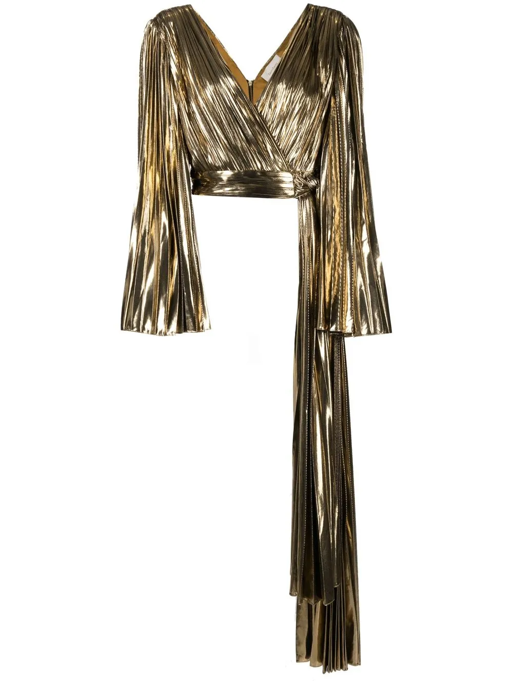 

Semsem cropped pleated lamé-finish top - Gold