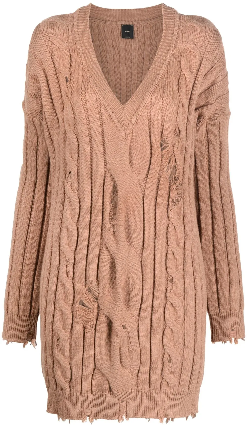 

PINKO distressed-effect cable-knit jumper - Neutrals