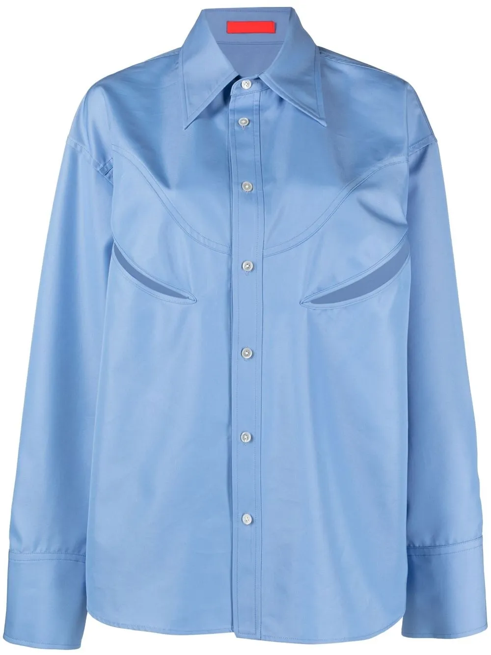 Gender Inclusive Rider Cutout Cotton Blend Button-up Shirt In Blue