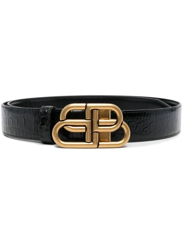 Reversible crocodile-embossed leather belt