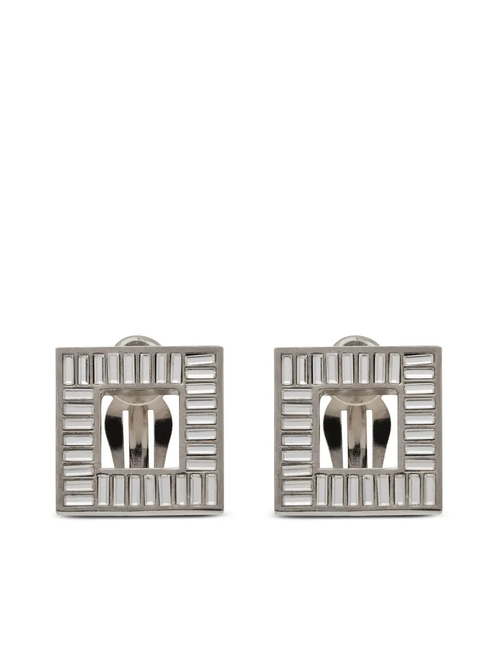 

Saint Laurent square crystal-embellished clip-on earrings - Silver