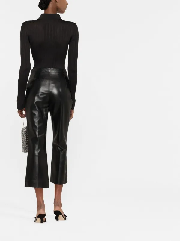 Saint Laurent pleat-detail Leather Trousers | Black | FARFETCH