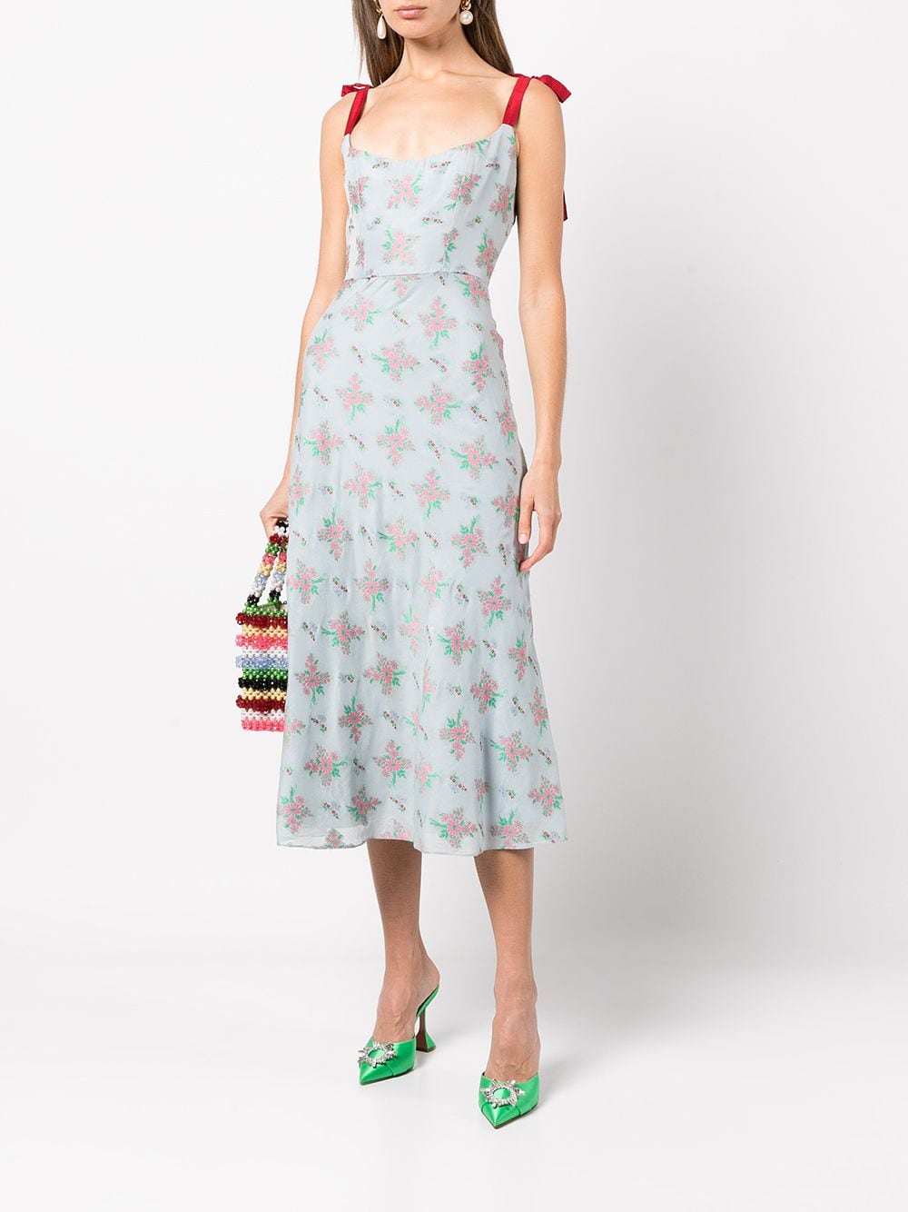 Shop Markarian Floral-detail Day Dress In Blue