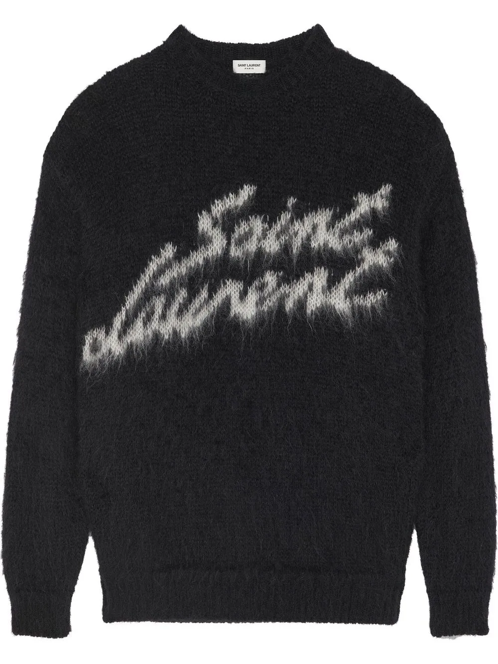 Shop Saint Laurent Logo Intarsia-knit Jumper In Black