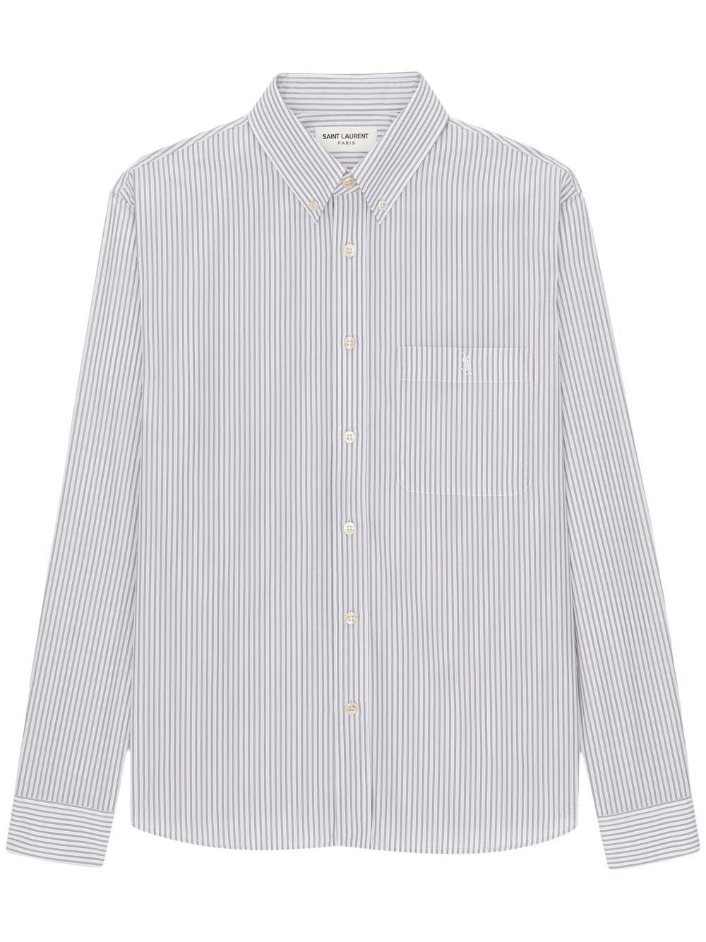 Saint Laurent Monogram Button-down Collar Striped Cotton-poplin Shirt In Blue