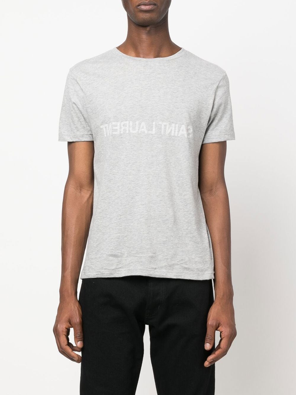 Shop Saint Laurent Reverse Logo-print Organic Cotton T-shirt In Grey