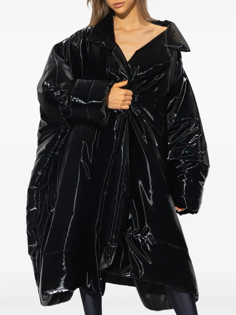  Saint Laurent Lacquered-finish Oversized Coat - Black 