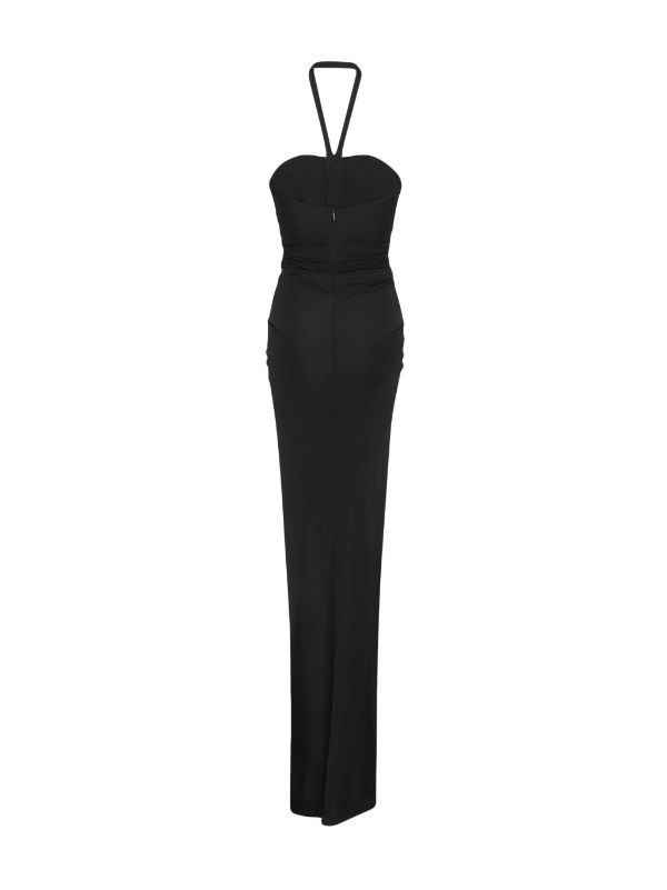 Ruched Halter Neck Gown, Black /