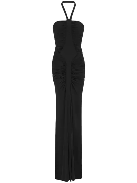 Saint Laurent ruched halterneck gown