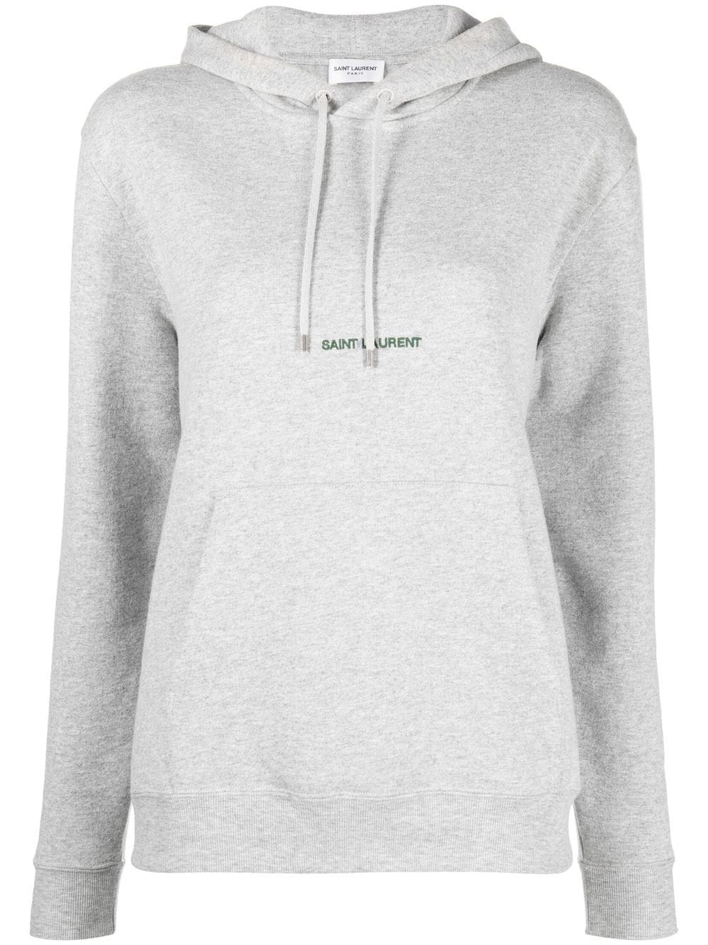 Shop Saint Laurent Embroidered Logo Long-sleeve Hoodie In Grey
