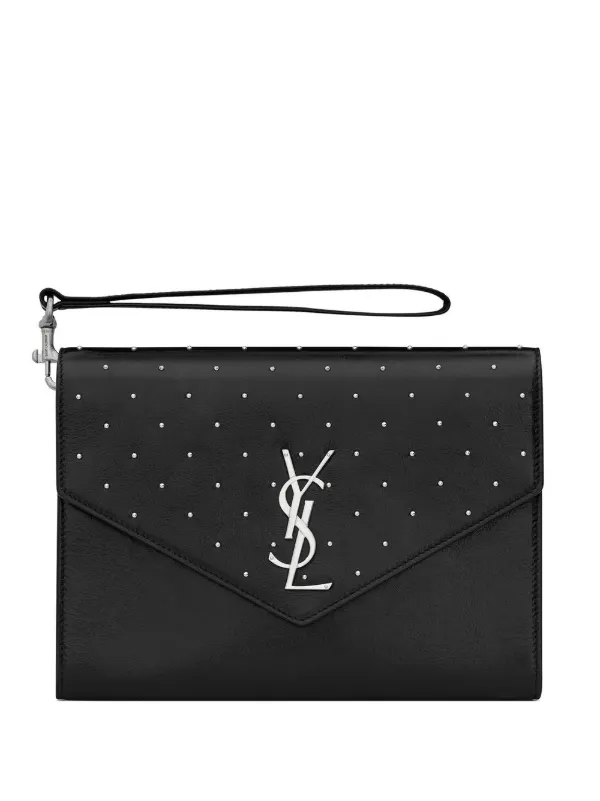 SAINT LAURENT Monogram Studded Clutch in Black