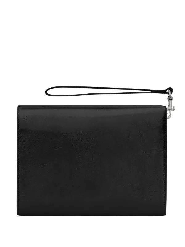 Black Cassandre-logo leather clutch bag