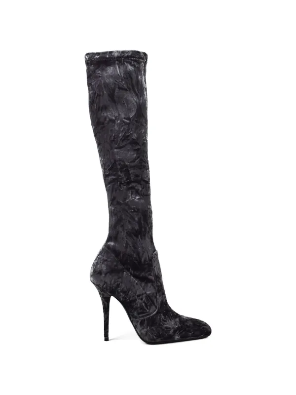 Saint Laurent Ella Velvet Knee-high Boots in Grey